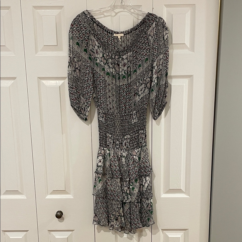 Maje Off the Shoulder Patterned Mini Dress